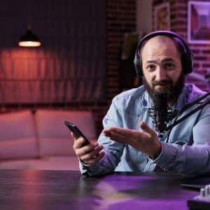 POV of content creator reviewing smartphone product on camera